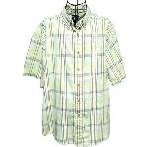 Ivy Crew Shirt XL Mens Button Down Plaid Green Yellow Shirt Short Sleeve